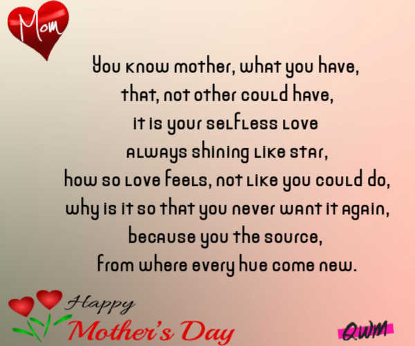 heart touching mother's day poem from son